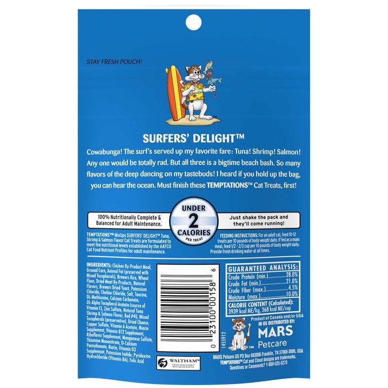 Temptations MixUps Surfer's Delight Flavor Crunchy and Soft Cat Treats, 3 oz. Pouch (Pack of 12) - Image 2